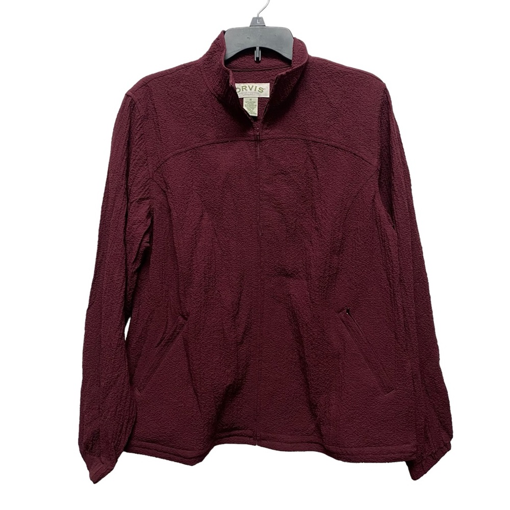 Womens ORVIS Maroon Zip Up Light Med Blazer Crinkled Textured Pocket seersucker